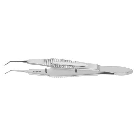 Mcpherson Corneal Forceps, 1X2 Teeth, .4Mm, Angled